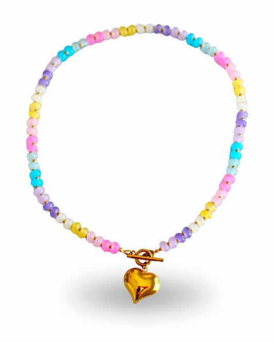 Pastel Heart Beaded Necklace