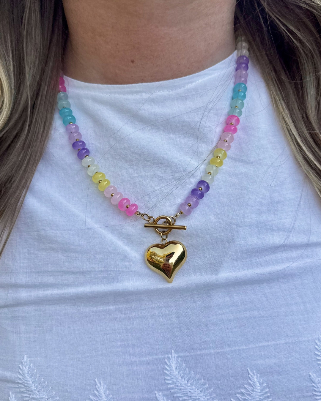 Pastel Heart Beaded Necklace