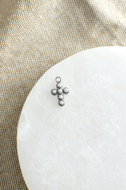 Mini Pearl Cross Charm