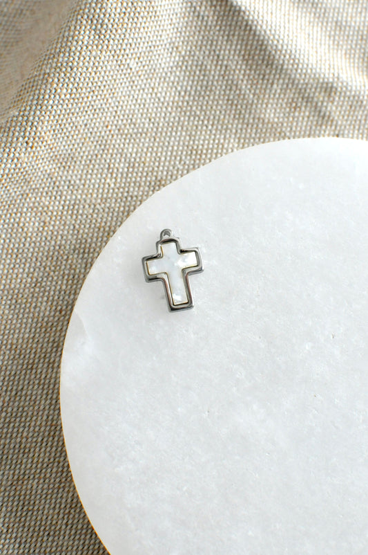 Solid Pearl Cross Charm