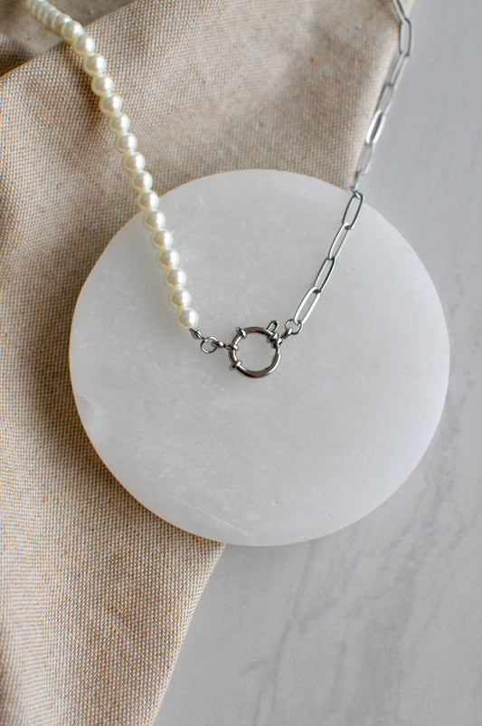 Pearl & Paperclip Pendant Necklace Chain
