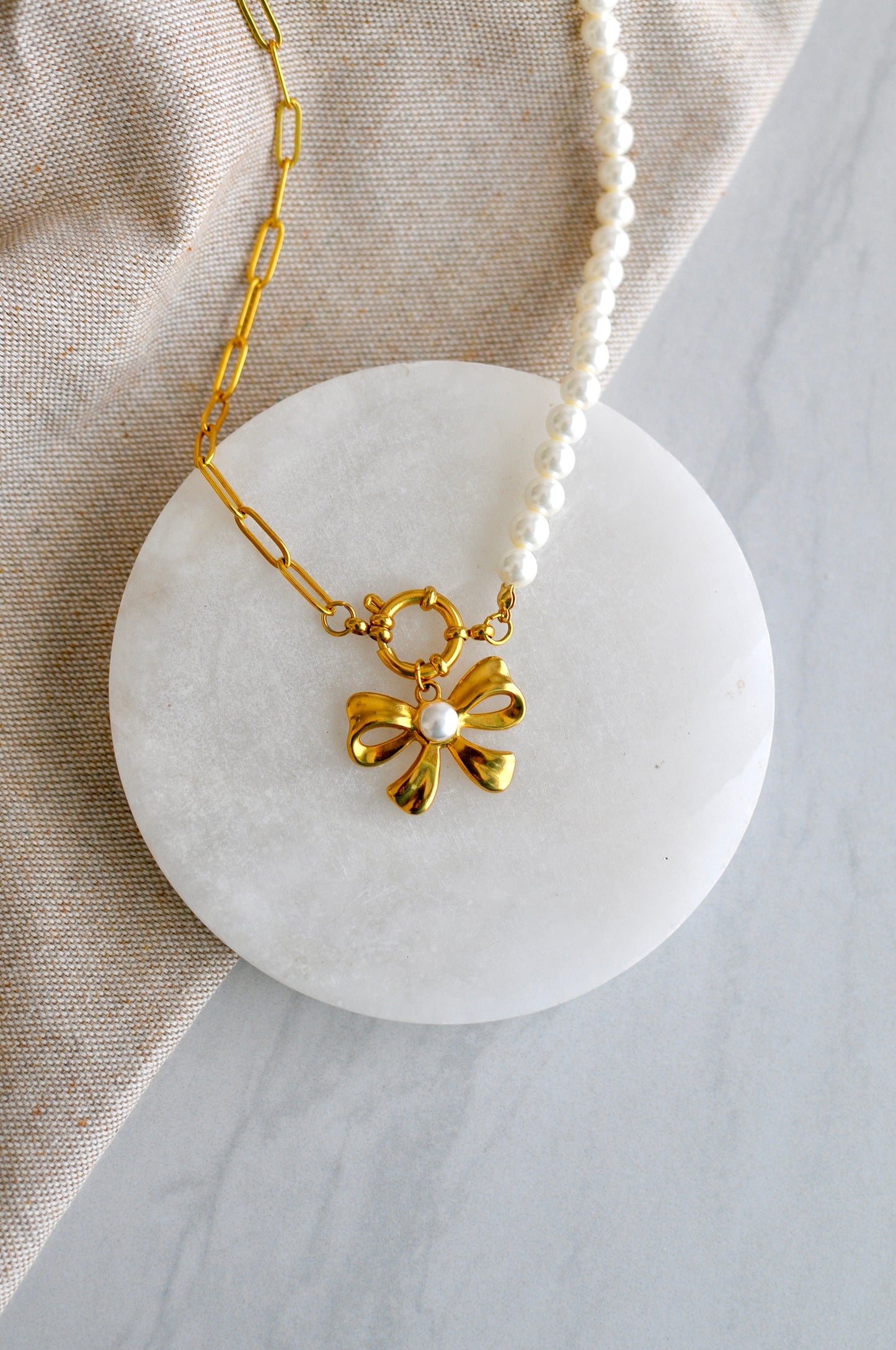 Pearl & Paperclip Pendant Necklace Chain