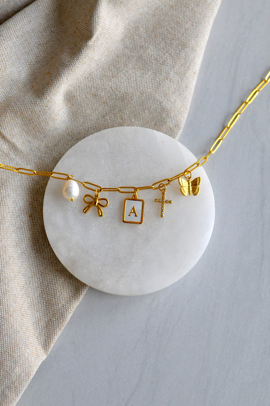 Pearl Square Letter Charm