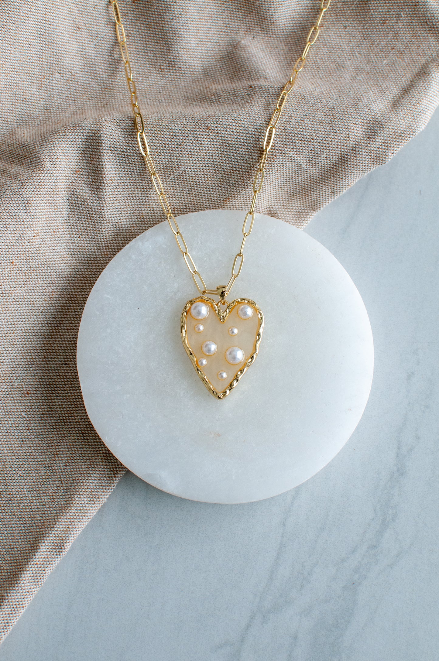 Statement Gold Pearl Heart Necklace