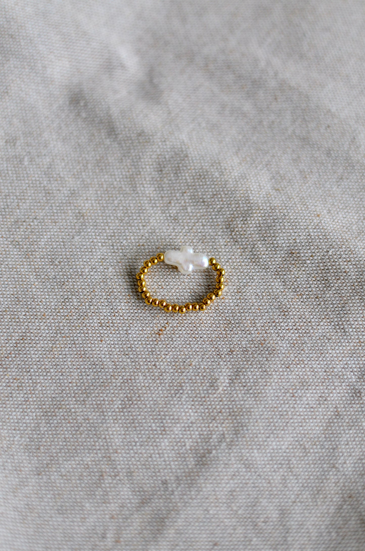 Gold Cross Beaded Ring