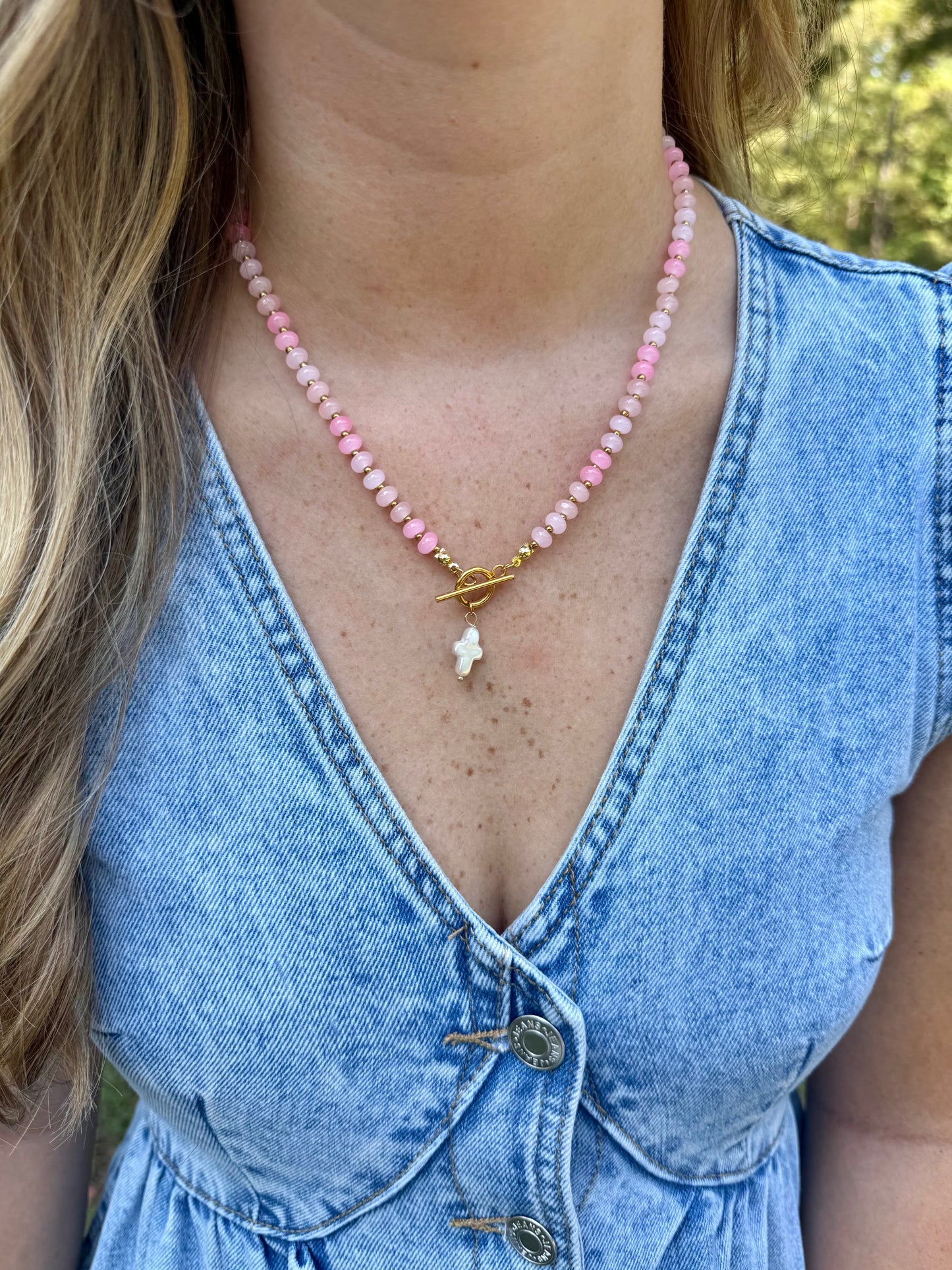 Pink Magnolia Beaded Necklace