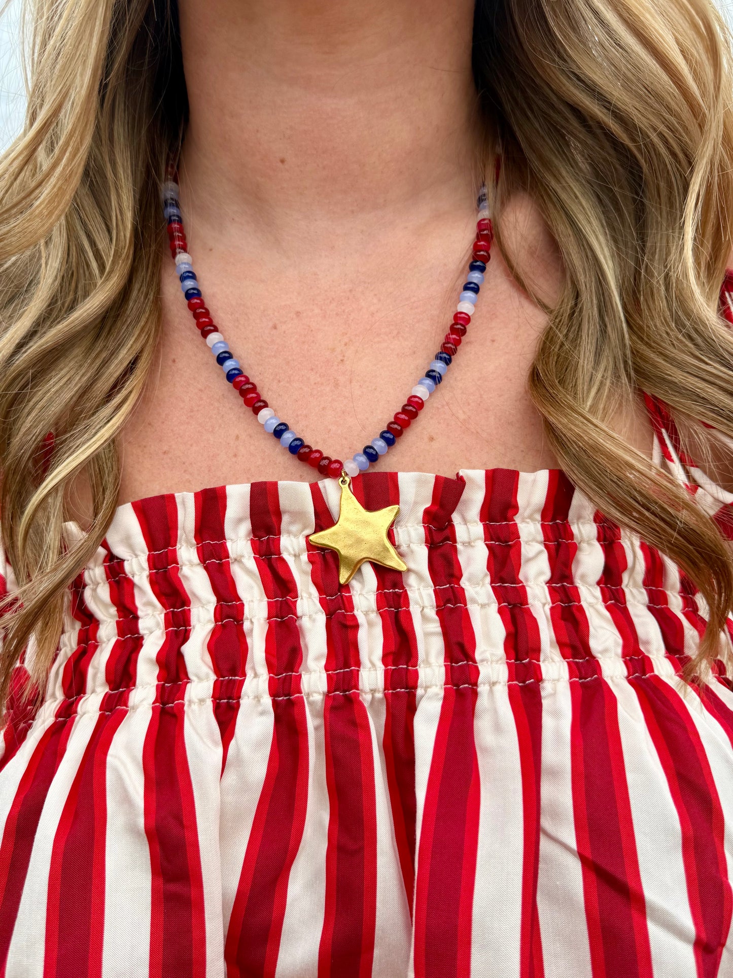 Red, White, & Blue Star Beaded Necklace