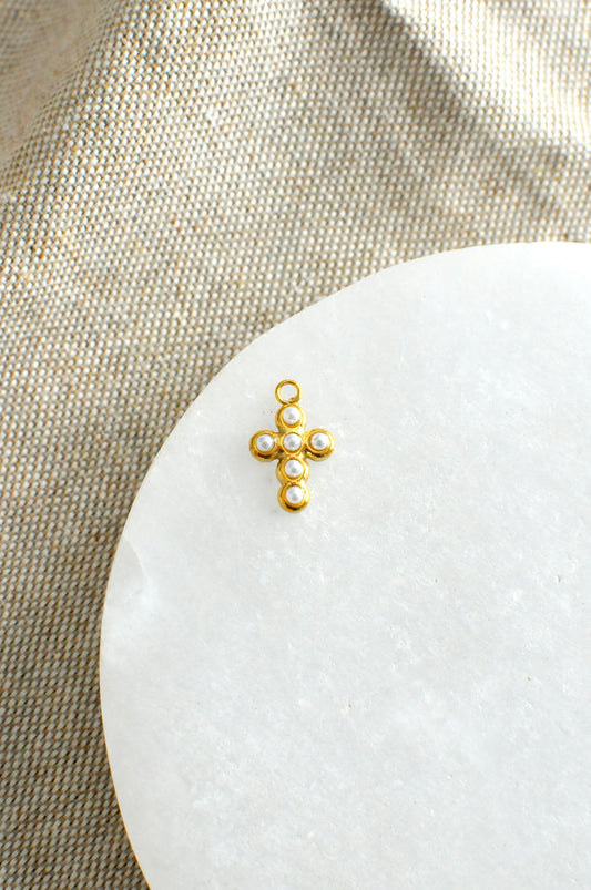 Mini Pearl Cross Charm