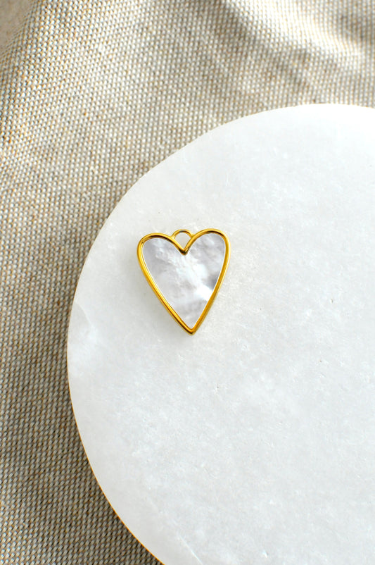 Gold Big Pearl Heart Charm
