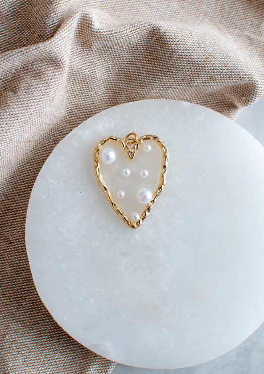 Large Pearl Heart Charm