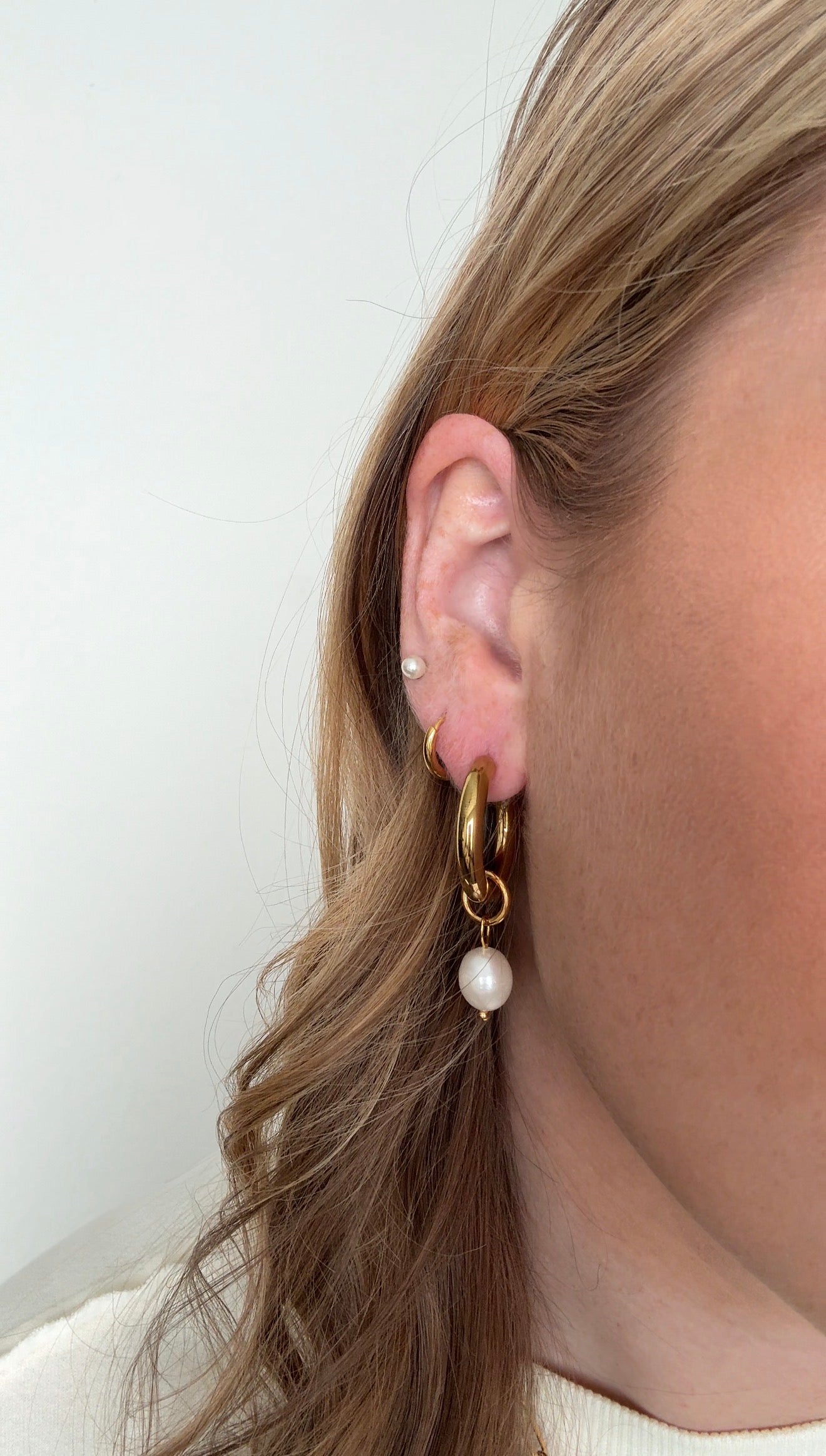 Round Pearl Huggie Hoops