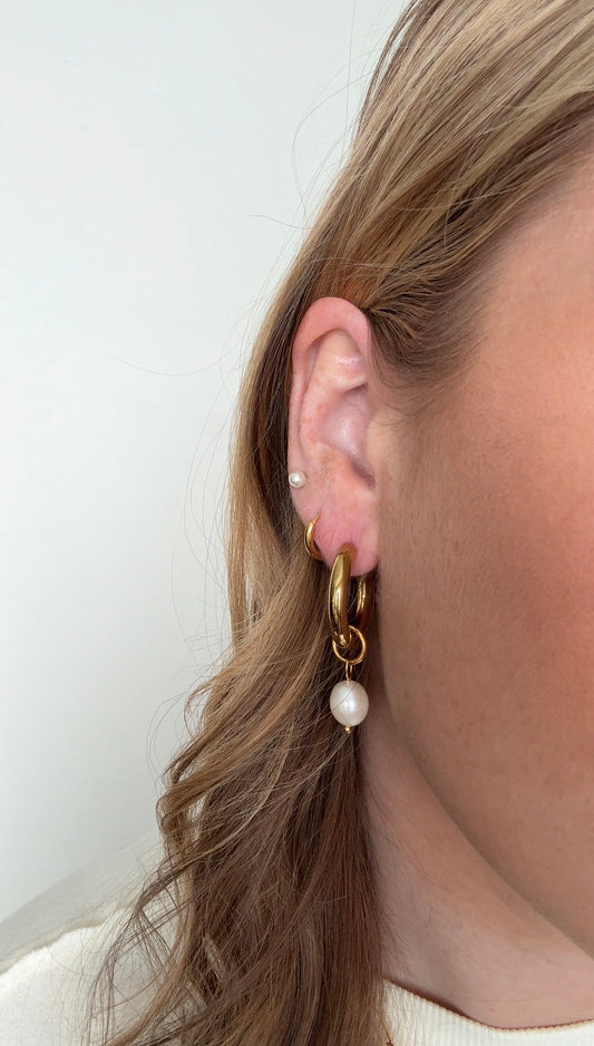 Round Pearl Huggie Hoops