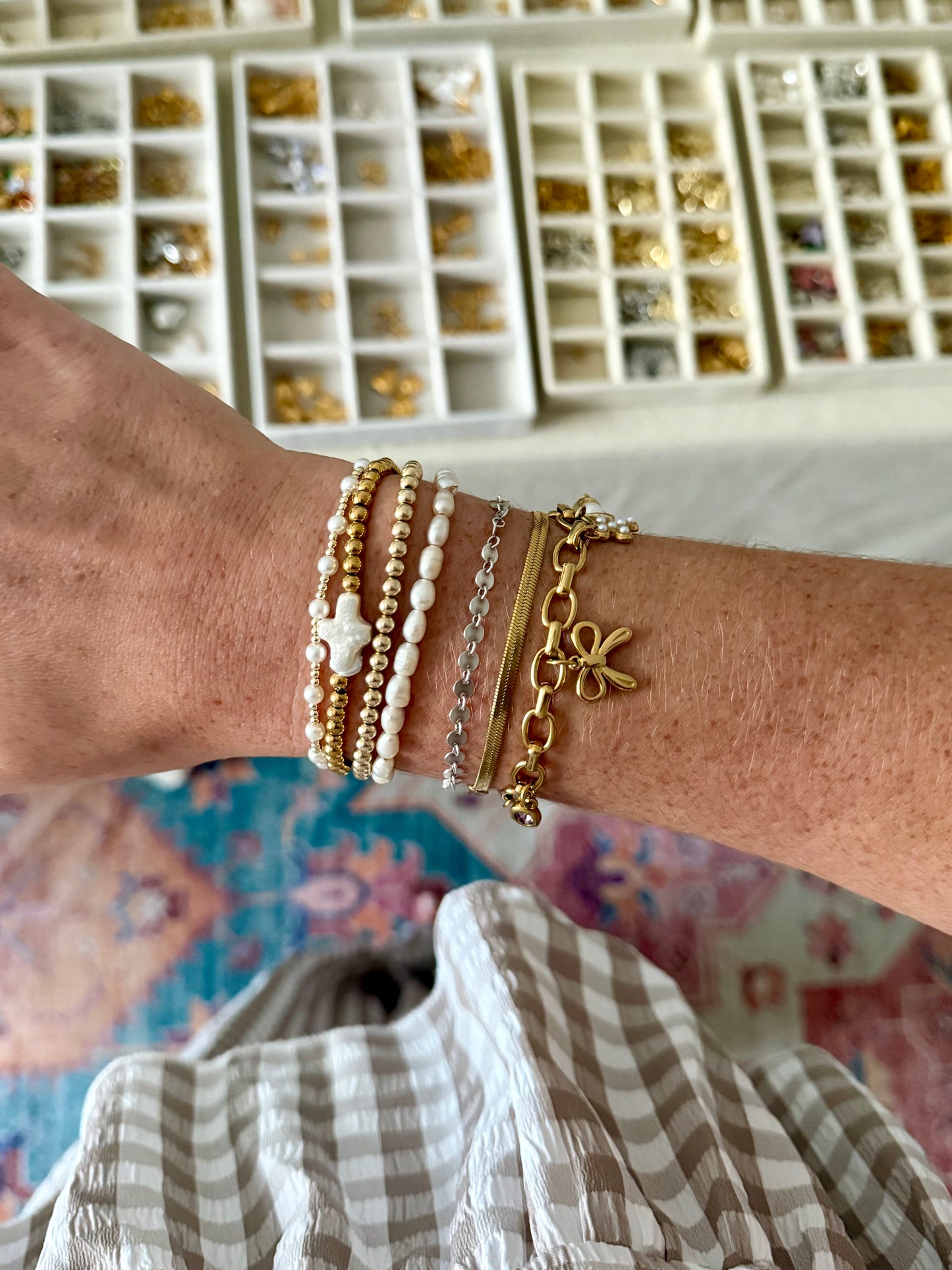 Pearl Cross Beaded Bracelet