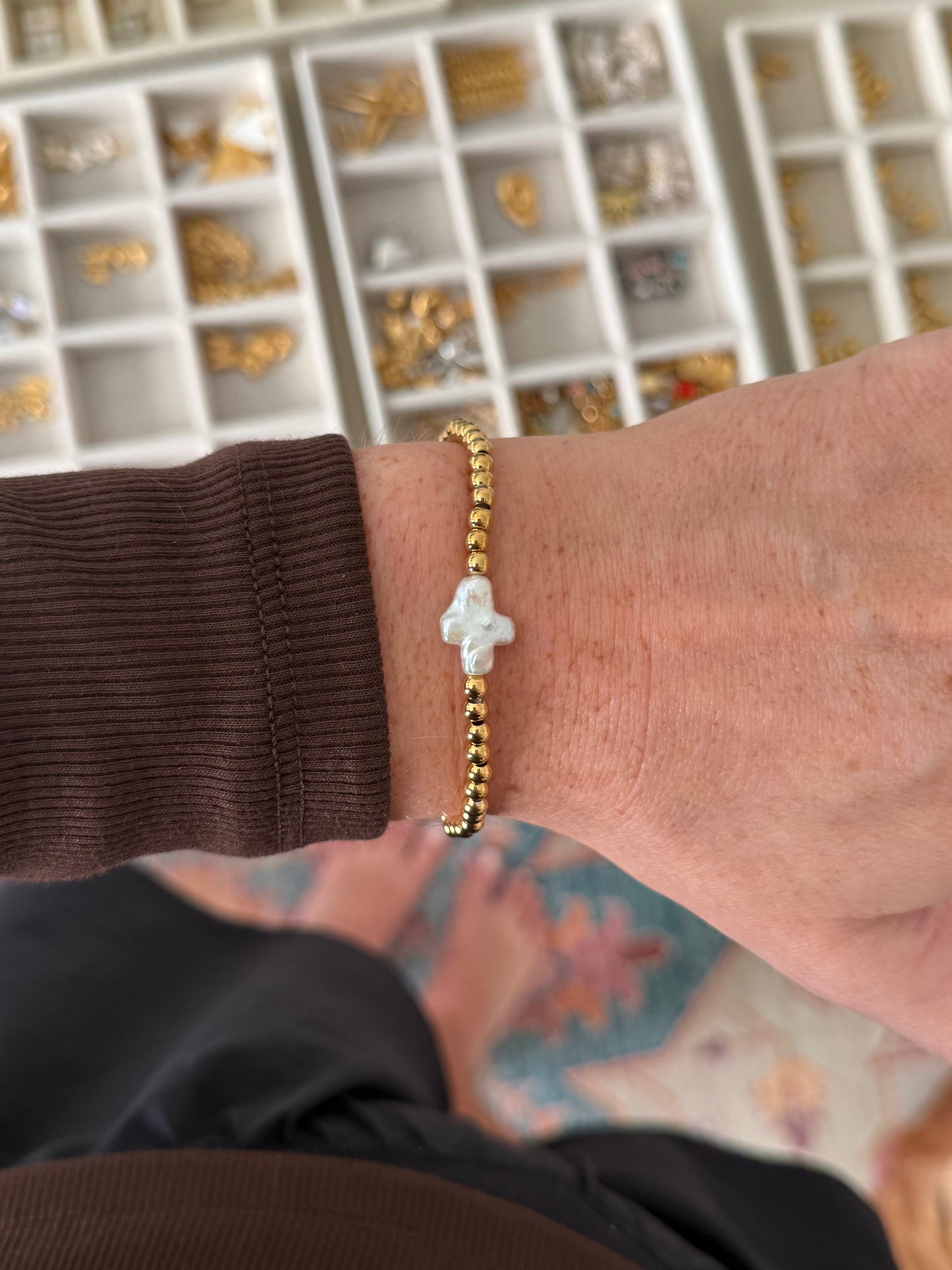 Pearl Cross Beaded Bracelet