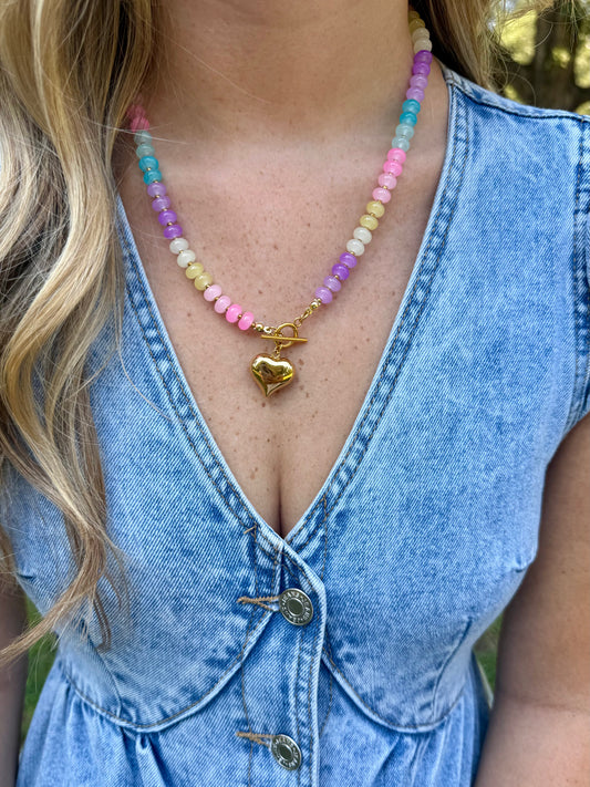 Pastel Heart Beaded Necklace