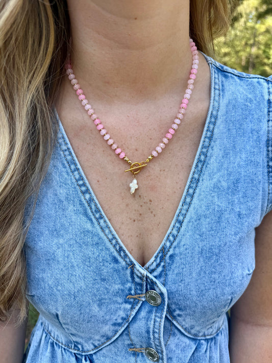 Pink Magnolia Beaded Necklace
