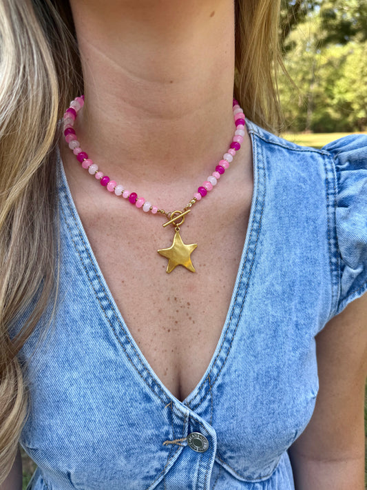 Pink Stardust Beaded Necklace