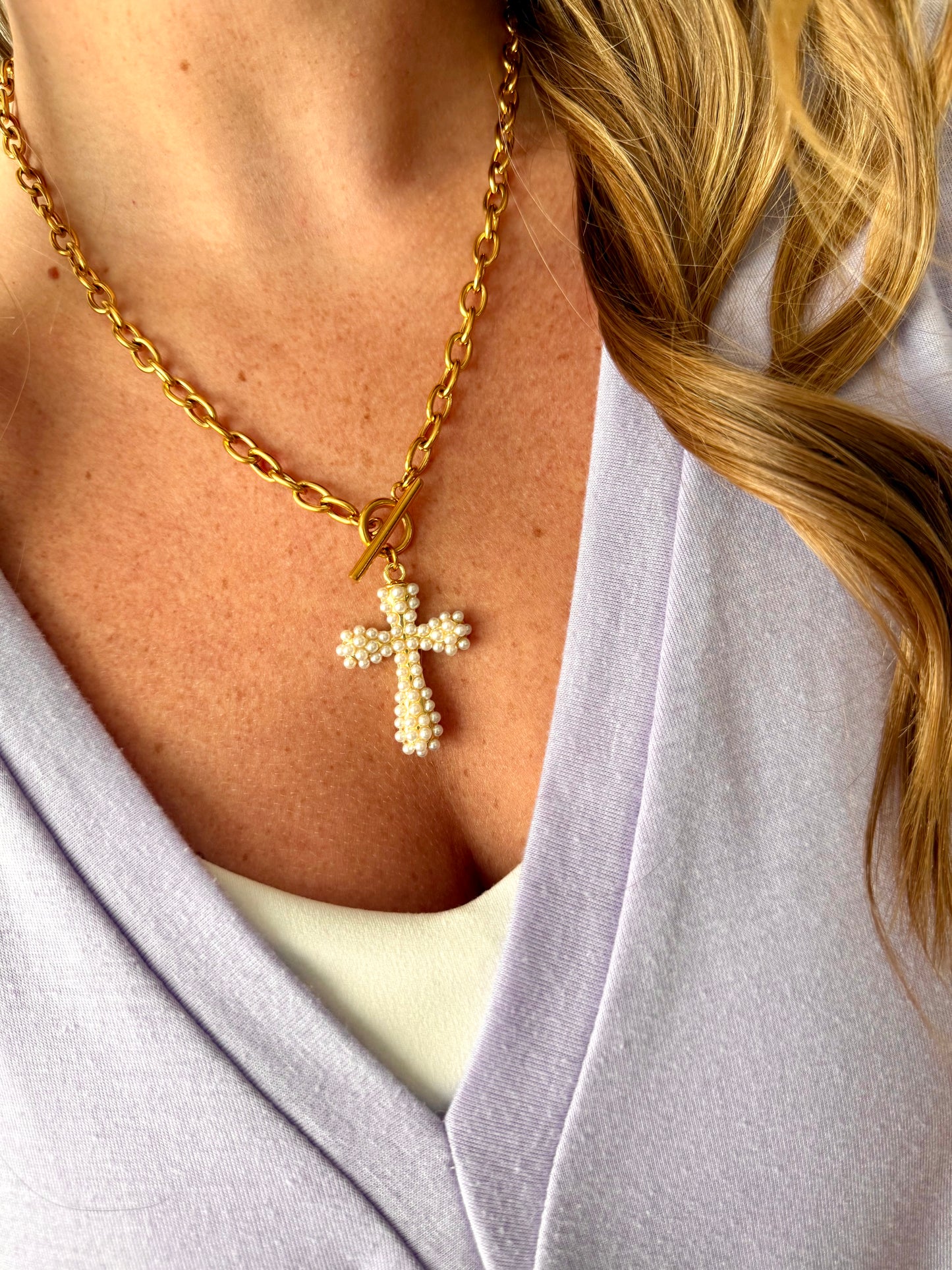 Pearl Cross Statement Necklace