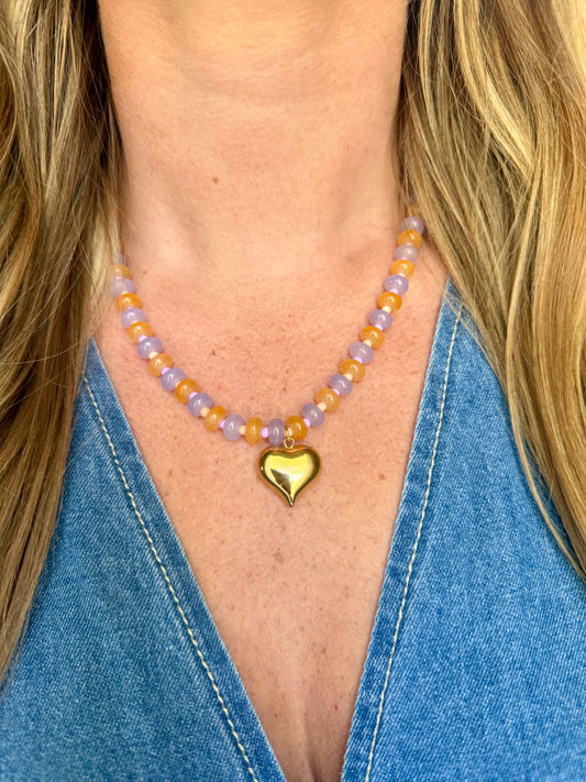 Purple & Orange Beaded Necklace