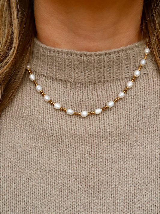 Golden Pearl Beaded Necklace